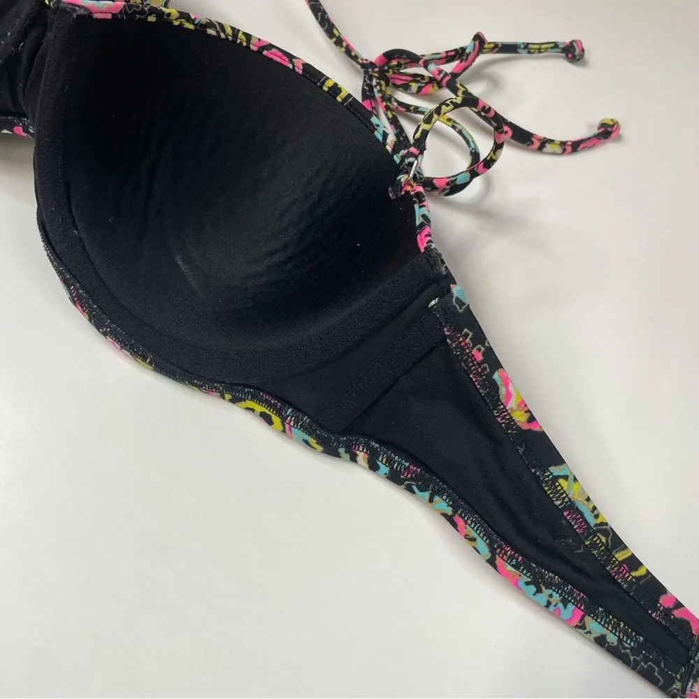 Victorias Secret 34D Flirt Bandeau Bikini Top Floral 3DA Black Pink Blue #1325 - Picture 8 of 12